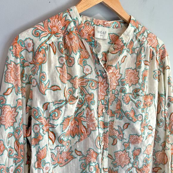 Wrap London Fine Cotton Floral Printed Button Down Blouse - size 10 - Picture 2 of 6